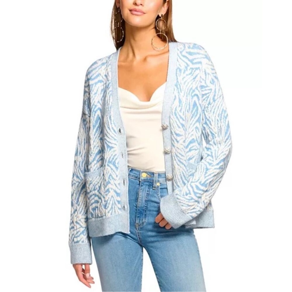 Ramy Brook Jelena V-Neck Cardigan Sweater wool Mohair Large NWT